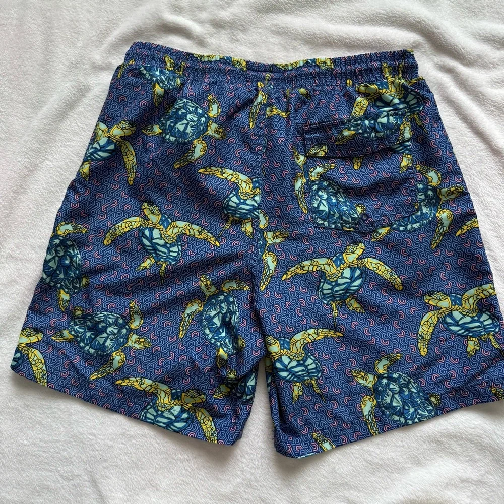 Mens Swim Trunks Turtle Print Blue and Yellow Size M Club Room Brand